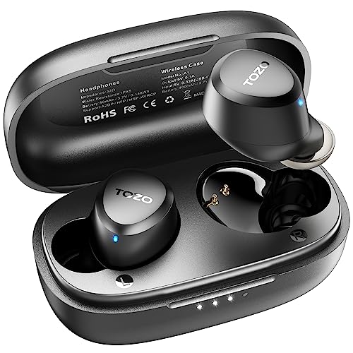 TOZO A1 Mini Wireless Earbuds Bluetooth 5.3 in Ear Light-Weight Headphones Built-in Microphone, IPX5 Waterproof, Immersive Premium Sound Long Distance Connection Headset with Charging Case, Black